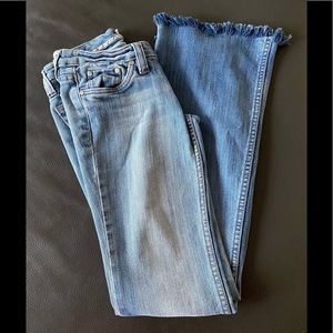 Refuge Women’s Low Rise Bootcut Jeans Fringe Blue Denim Sz 1L